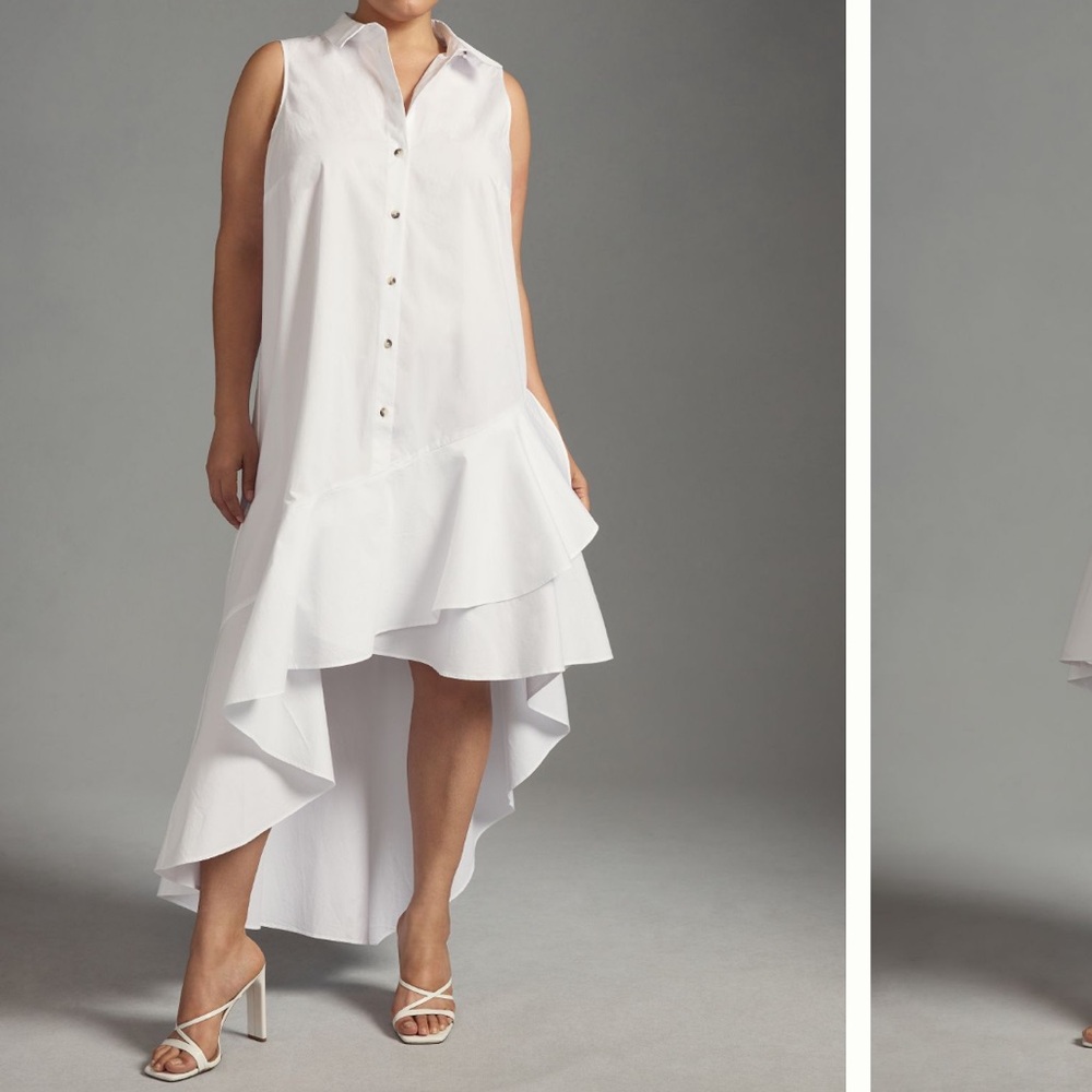 Anthropologie Sleeveless Button down Asymmetrical Ruffle Hem Dress
